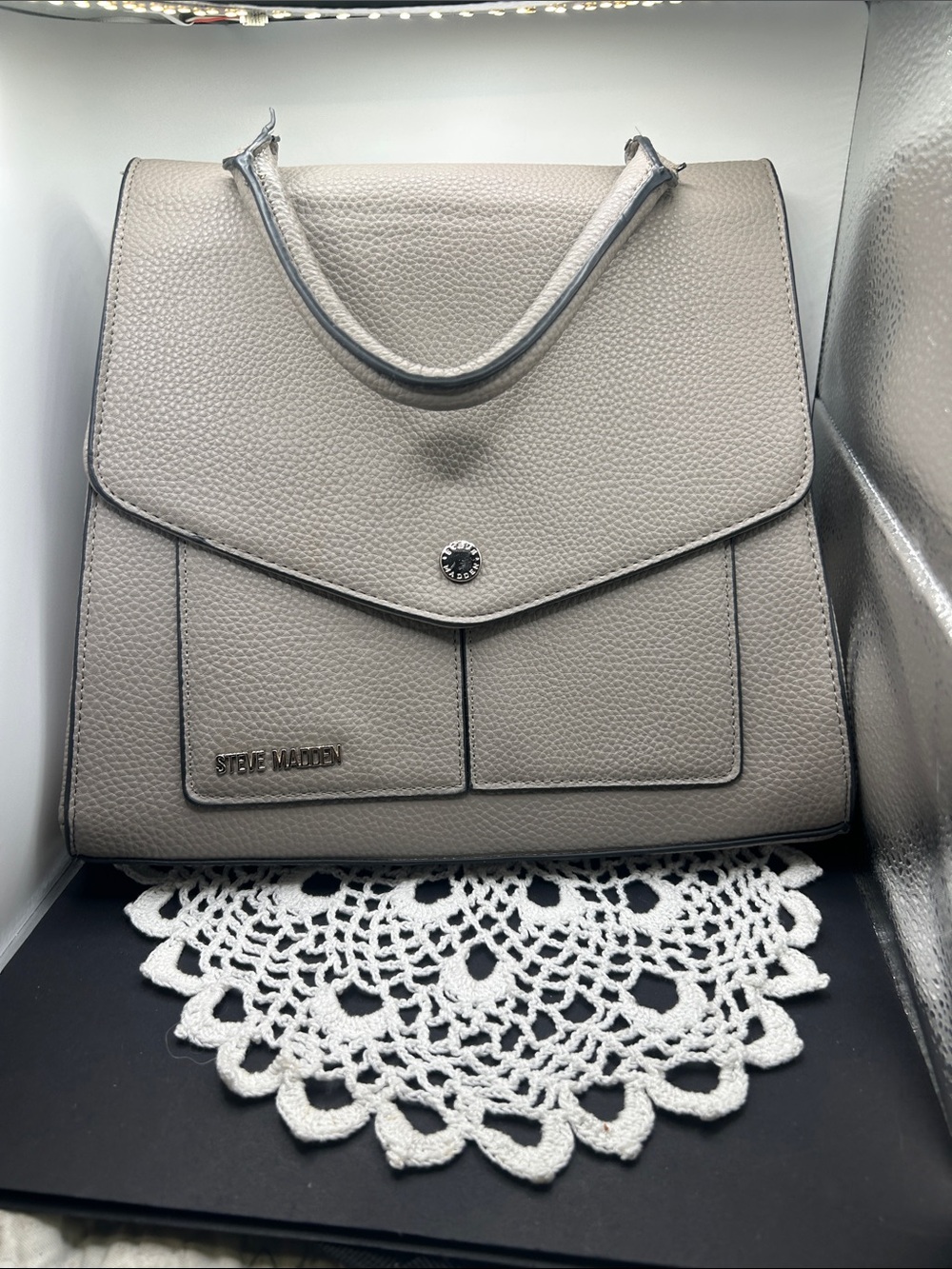 Steve Madden Pebble-Textured Taupe Satchel